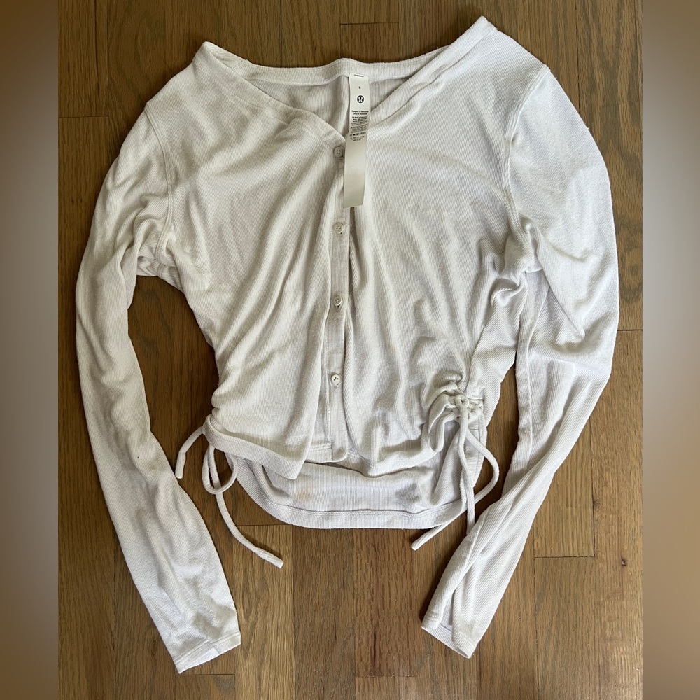 Lululemon Side Cinch Ribbed Cardigan Size 8 White Button down